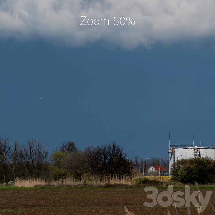 Panorama with beautiful cumulus clouds over the village. 42k 3DS Max - thumbnail 2