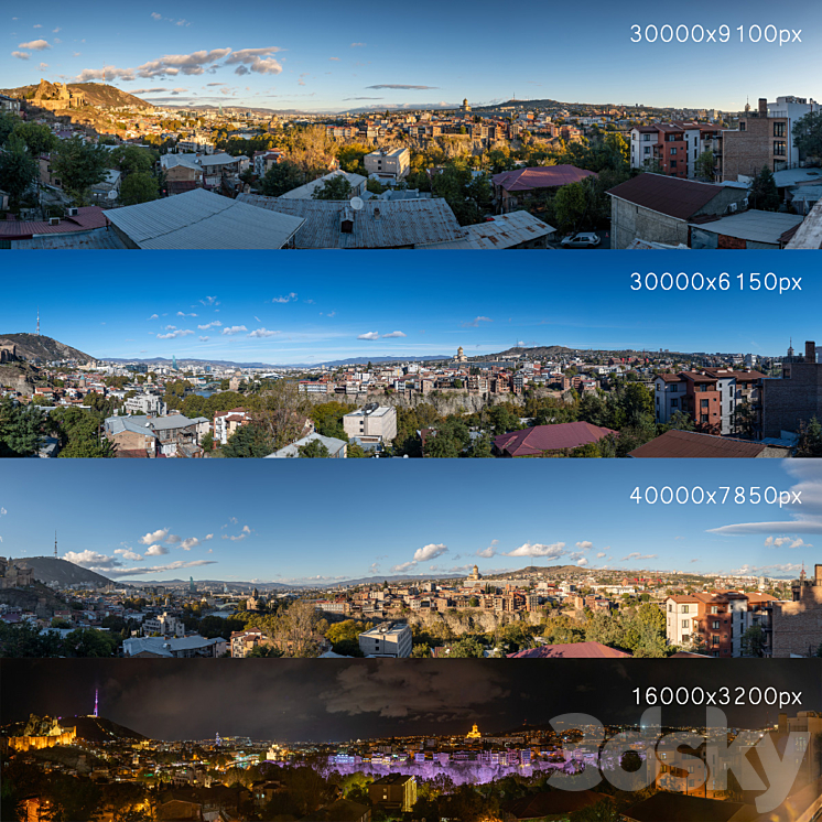 Panoramas of the center of Tbilisi. Morning afternoon Evening Night 3DS Max Model - thumbnail 1