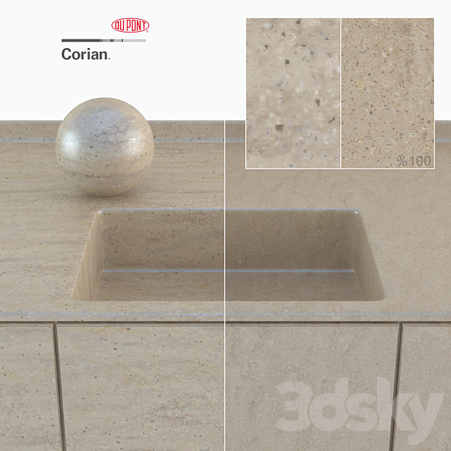 Dupont Corian Kitchen Countertops Beige 3 3ds Max - thumbnail 3