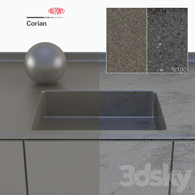 Dupont Corian Kitchen Countertops Black 3 3DS Max Model - thumbnail 2