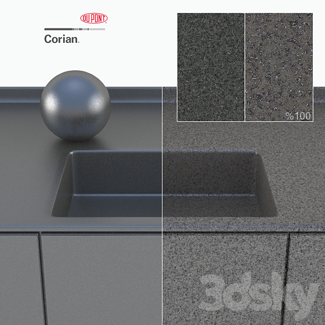 Dupont Corian Kitchen Countertops Black 3 3DS Max Model - thumbnail 3