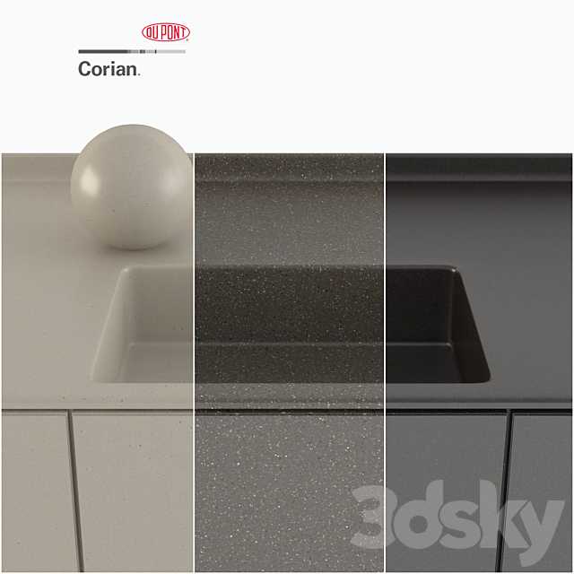 Dupont Corian Kitchen Countertops Brown 3 3DS Max Model - thumbnail 2