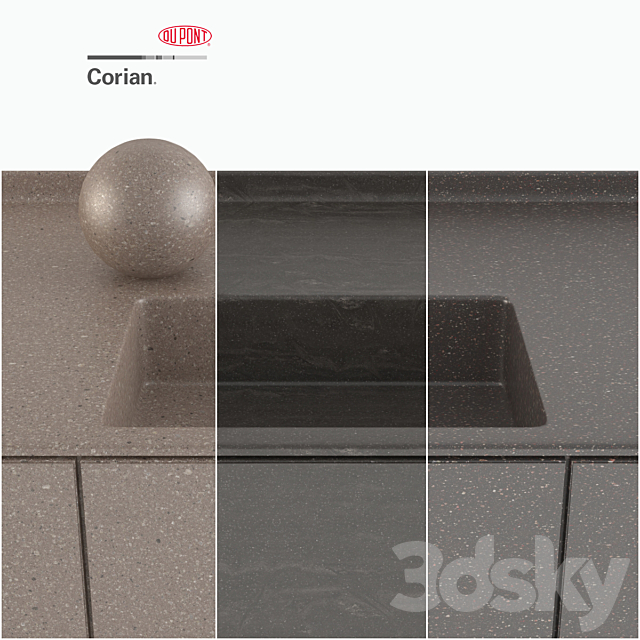 Dupont Corian Kitchen Countertops Brown 3 3DS Max Model - thumbnail 3