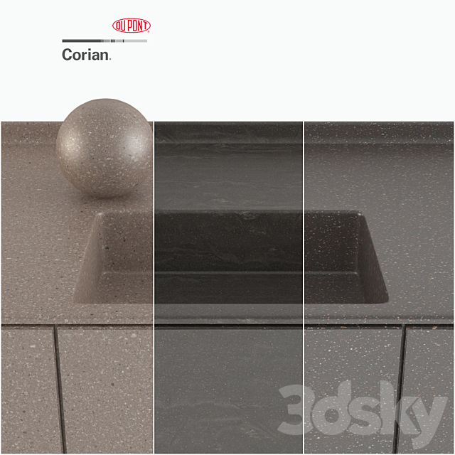 Dupont Corian Kitchen Countertops Brown 3 3DSMax File - thumbnail 3