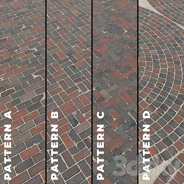 Set of four textures of old brick paving stones 7320 3ds Max - thumbnail 1