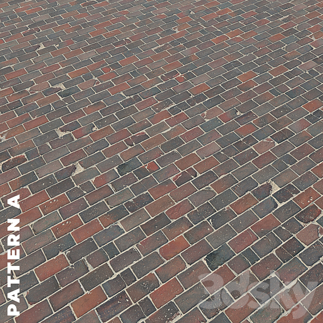 Set of four textures of old brick paving stones 7320 3ds Max - thumbnail 2