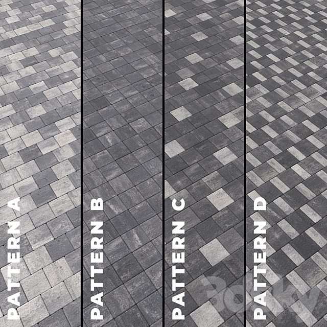 Set of four types of gray paving stones with texture 6290 3ds Max - thumbnail 1