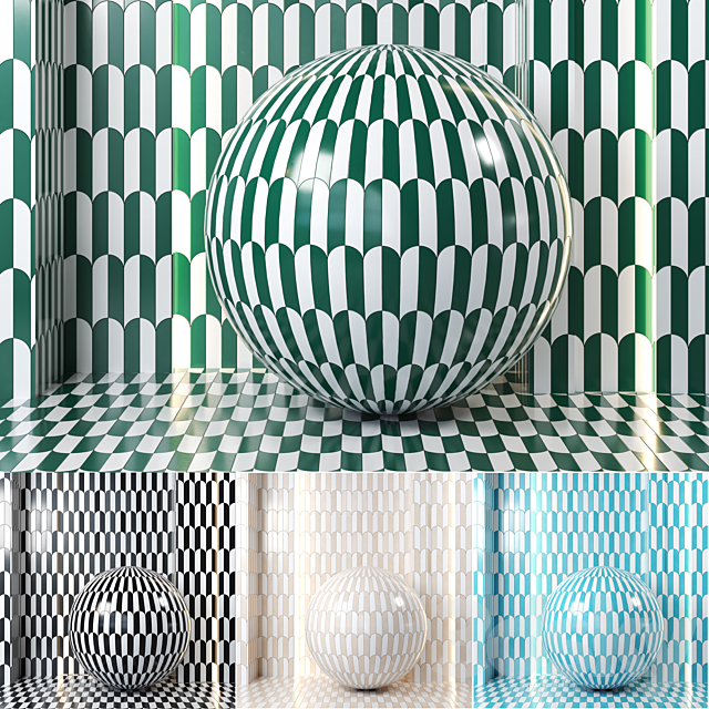 (4k)(5Colors) Altos Nero Polished tile in Elongated scallop pattern(Colored version) 3DSMax File - thumbnail 1