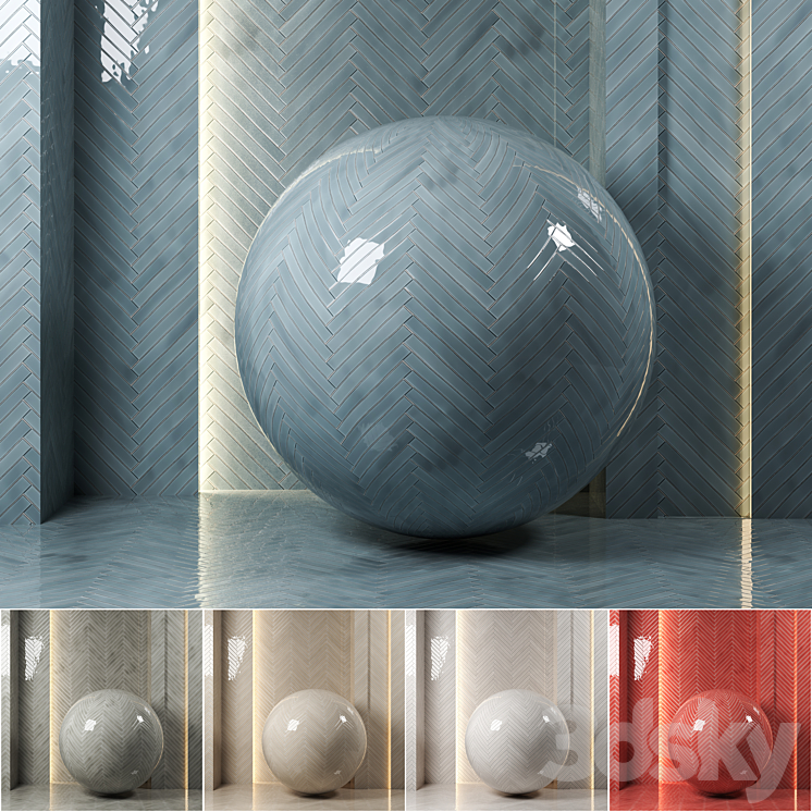 (4k)(5colors)Carolina Polished Ceramic Wall Tiles Set 1-(Seamless pbr) 3DS Max Model - thumbnail 3