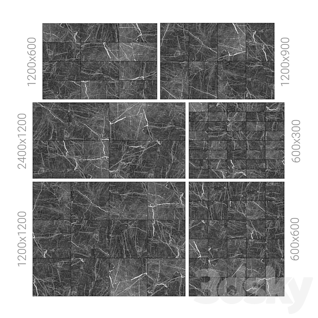 Black marble tiles 3DS Max Model - thumbnail 2