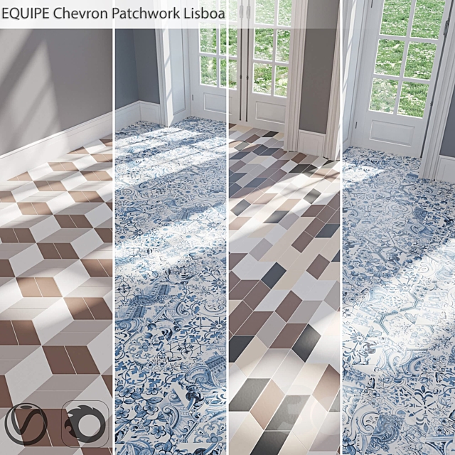 EQUIPE Chevron _ Patchwork Lisboa _ Blanco _ Crema _ Gris _ Marron _ Negro 3ds Max - thumbnail 1