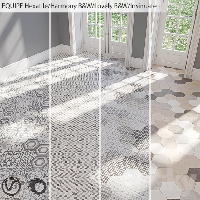 EQUIPE Hexatile _ Harmony B & W _ Lovely B & W _ Insinuate Garden _ Sand _ Black _ Gray _ Mink _ Mud _ Sand _ White 3ds Max - thumbnail 1