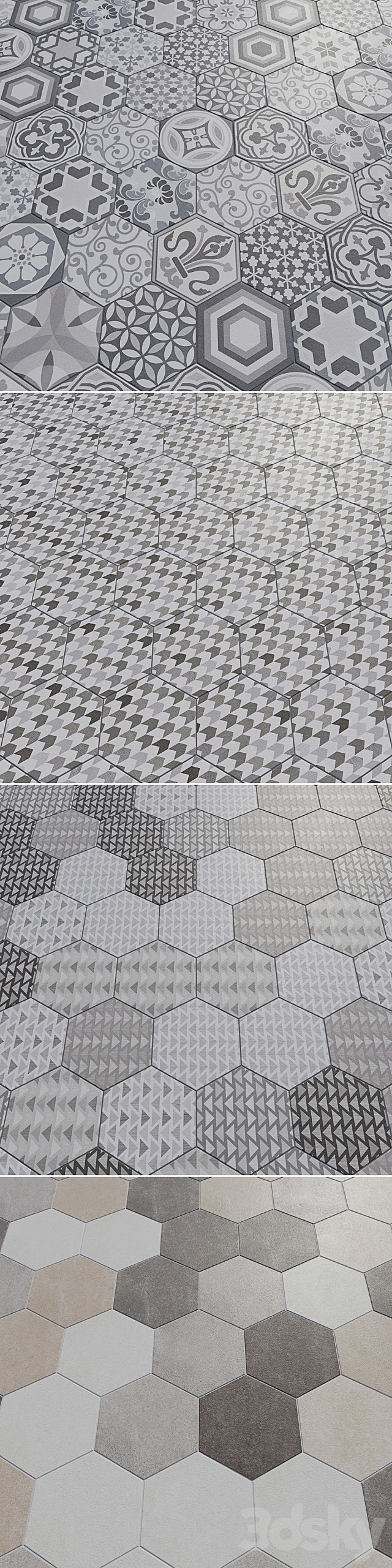 EQUIPE Hexatile _ Harmony B & W _ Lovely B & W _ Insinuate Garden _ Sand _ Black _ Gray _ Mink _ Mud _ Sand _ White 3ds Max - thumbnail 3