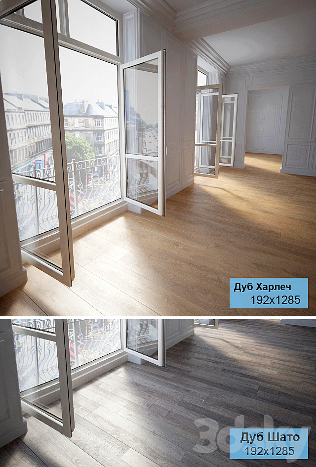 2 types of parquet: Oak Harlech Chateau Oak 3DS Max Model - thumbnail 1