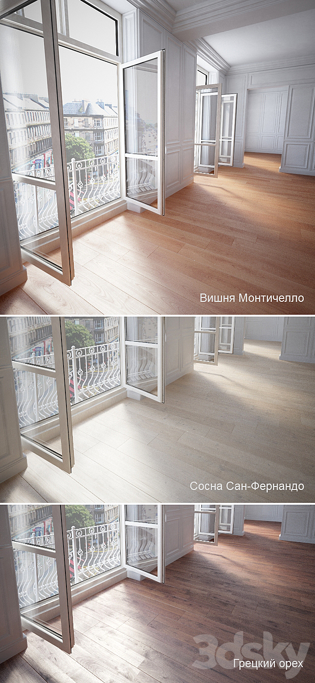 Parquet 3 species: Pine San Fernando. Cherry Monticello. Walnut 3DSMax File - thumbnail 1