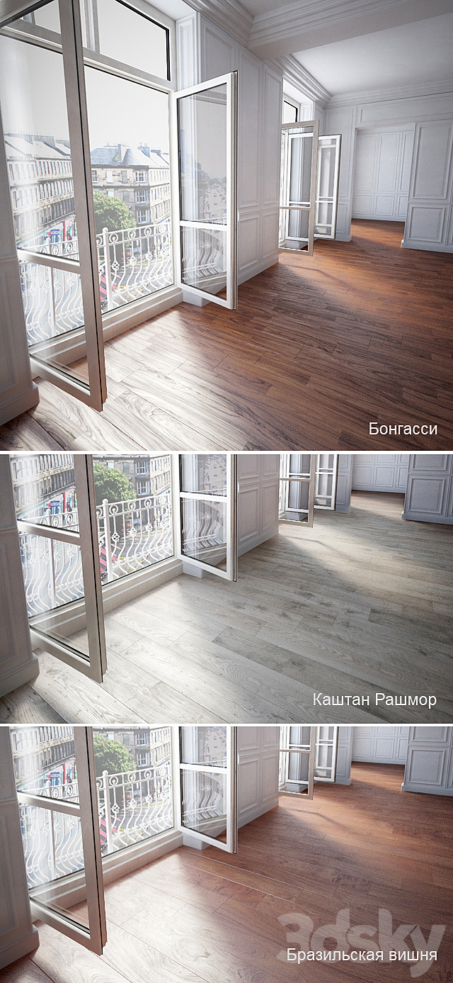 Parquet 3 types: Bongassi. Chestnut Rushmore. Brazilian Cherry 3DSMax File - thumbnail 1