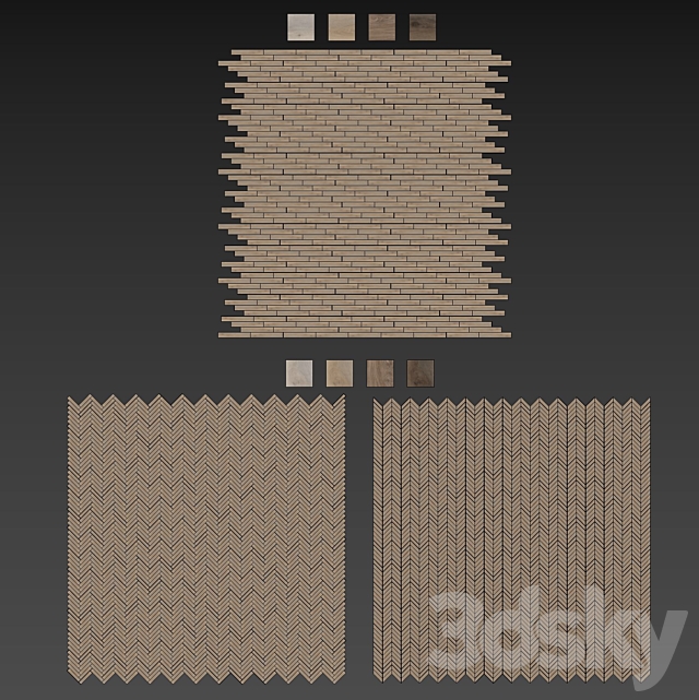 Parquet 4 colors Linear herringbone chevron setquad8 3DS Max Model - thumbnail 5