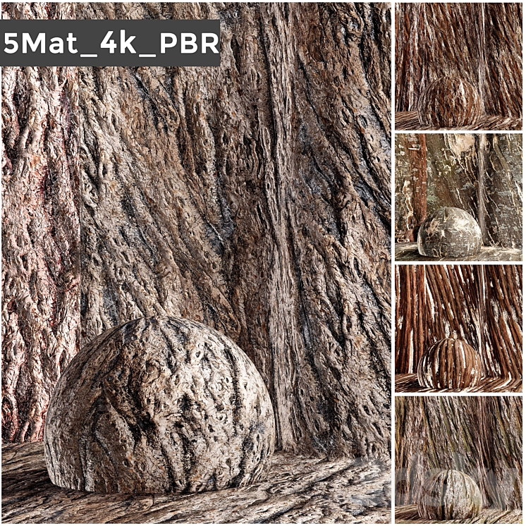 set 5 bark PBR materials 006 arc 3DS Max Model - thumbnail 1