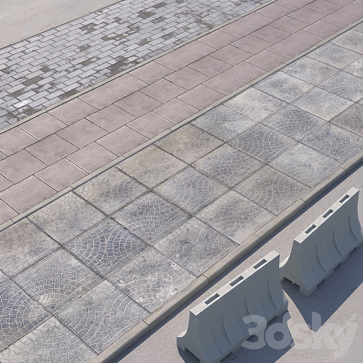 3 versions of the sidewalk with the road. 3DS Max - thumbnail 1