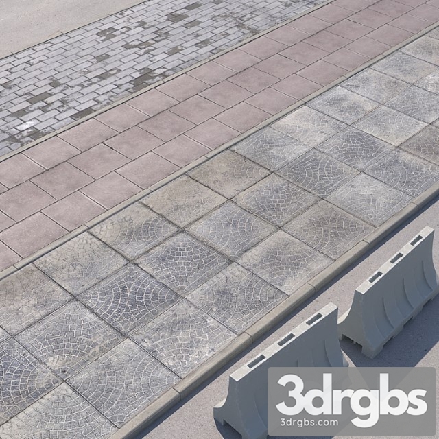 3 Versions Of The Sidewalk With The Road 3dsmax Download - thumbnail 1