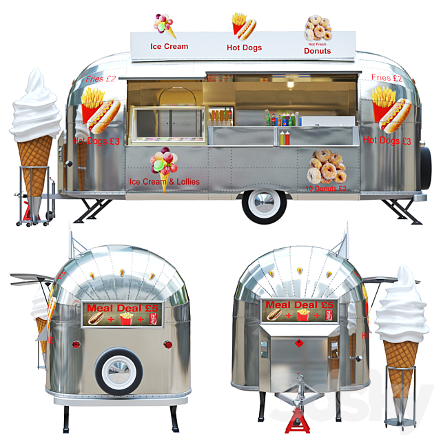 Airstream food truck 3ds Max - thumbnail 1