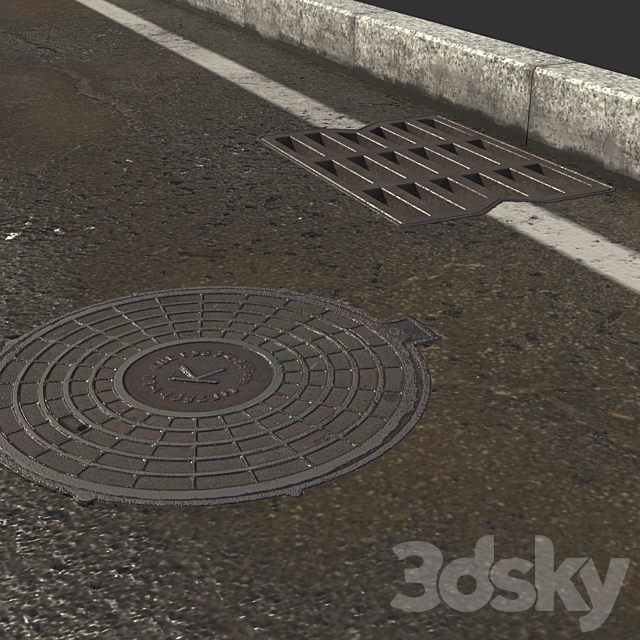 Asphalt with puddles 3DS Max Model - thumbnail 2