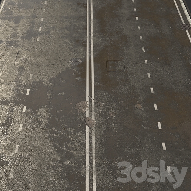 Asphalt with puddles 3DS Max Model - thumbnail 3