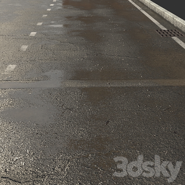 Asphalt with puddles 3DS Max Model - thumbnail 4