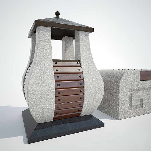 BENCH # 2 with two bins 3ds Max - thumbnail 2