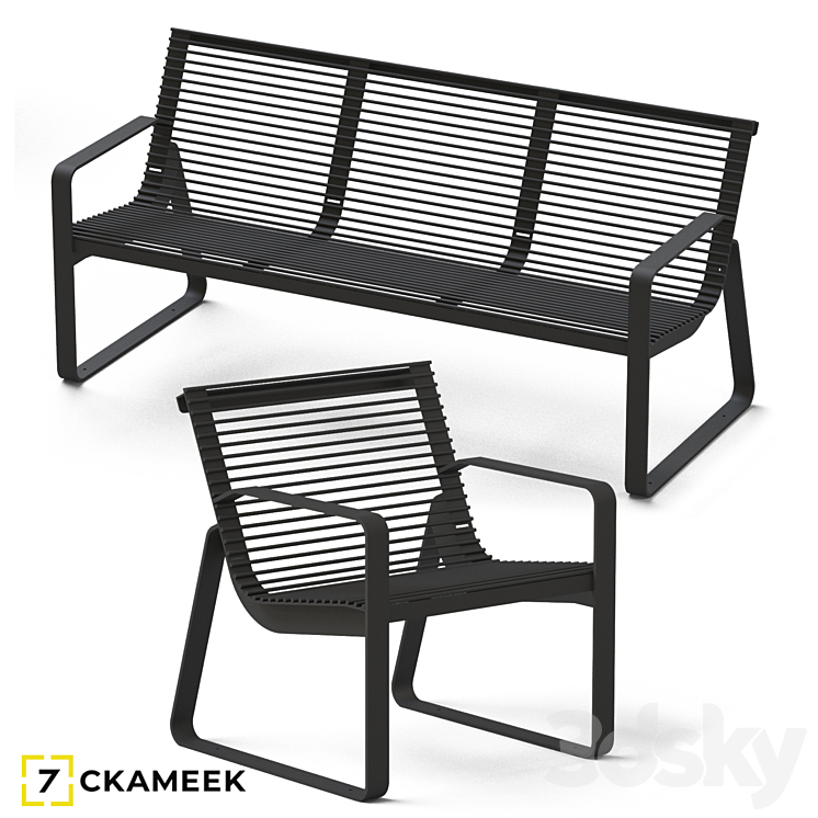 Bench and chair Belgorod metal 3DS Max - thumbnail 1