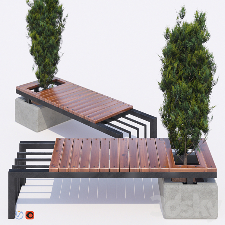 bench and thuja 3DS Max - thumbnail 1