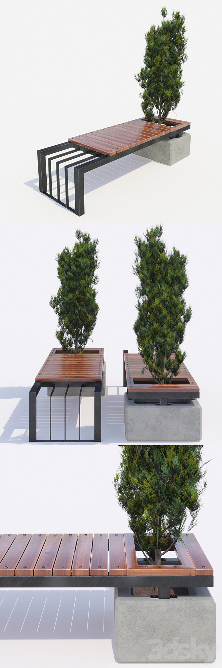 bench and thuja 3DS Max - thumbnail 2