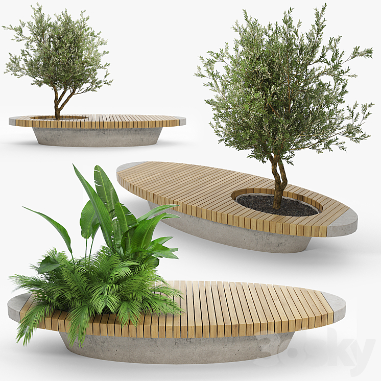 bench flowerbed 3DS Max - thumbnail 1