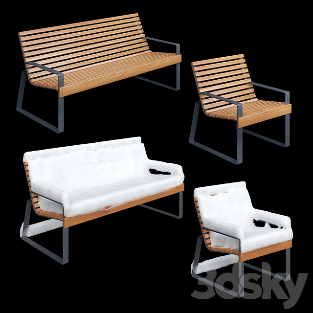 Bench “Gloria” Adanat under the snow 3ds Max - thumbnail 1