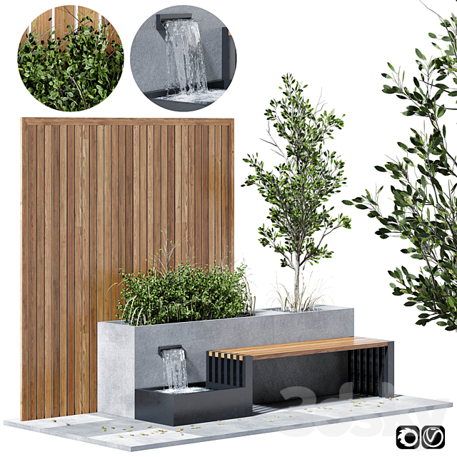 Bench set 01 3ds Max - thumbnail 1