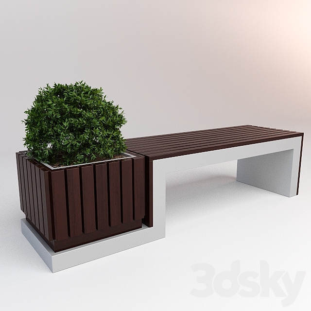 Bench with bush 3DSMax File - thumbnail 1
