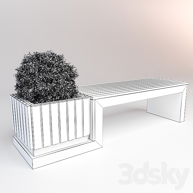 Bench with bush 3DSMax File - thumbnail 2
