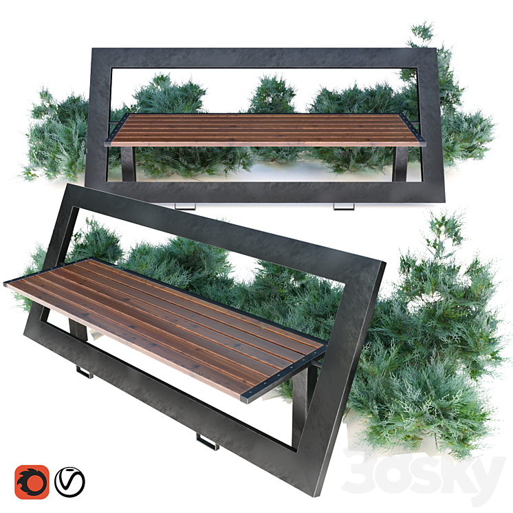 bench with juniper 3DS Max - thumbnail 1