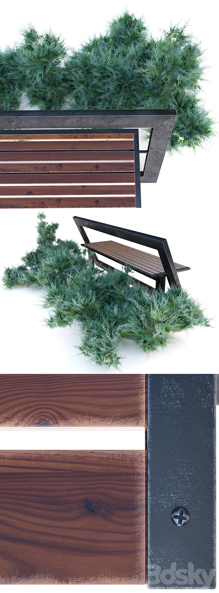 bench with juniper 3DS Max - thumbnail 2