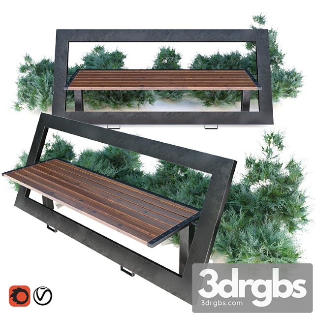 Bench with juniper 3dsmax Download - thumbnail 1