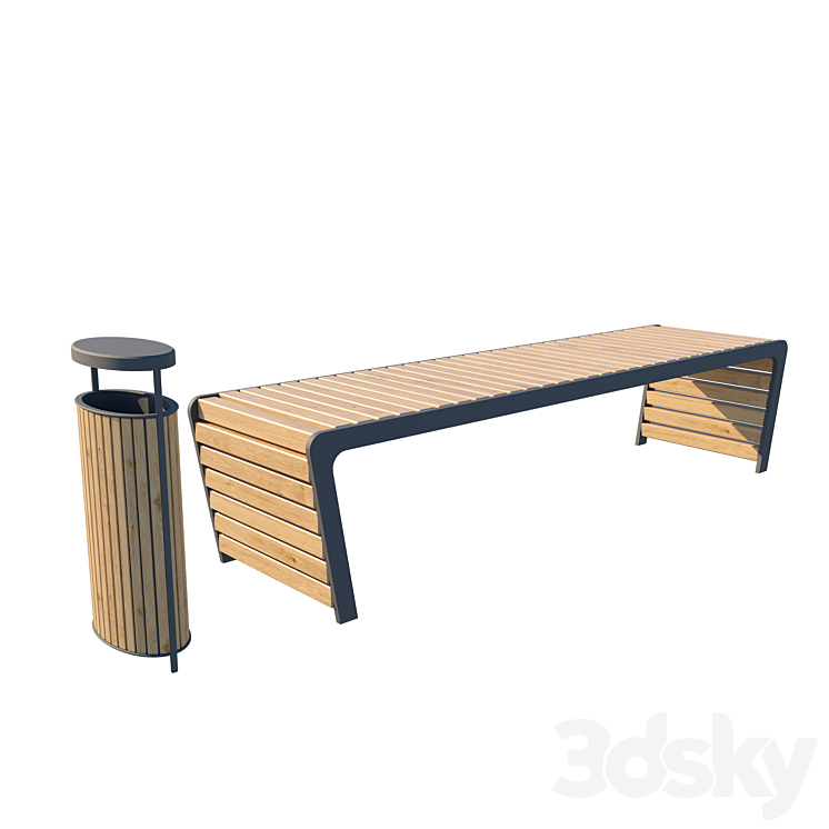 Bench with urn 3DS Max - thumbnail 1