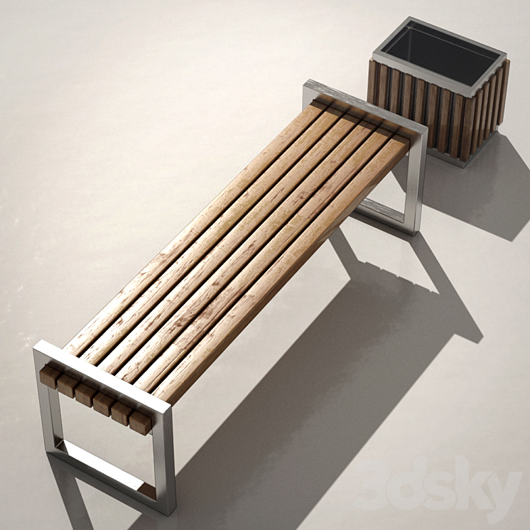 Bench with urn 3DS Max - thumbnail 1