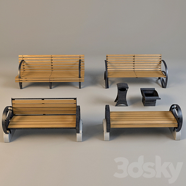 Benches and urns 3DSMax File - thumbnail 1