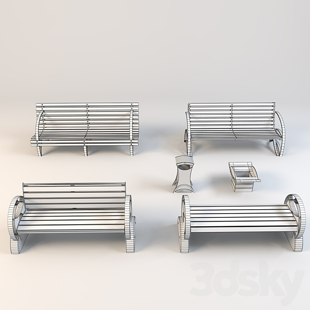 Benches and urns 3DSMax File - thumbnail 2