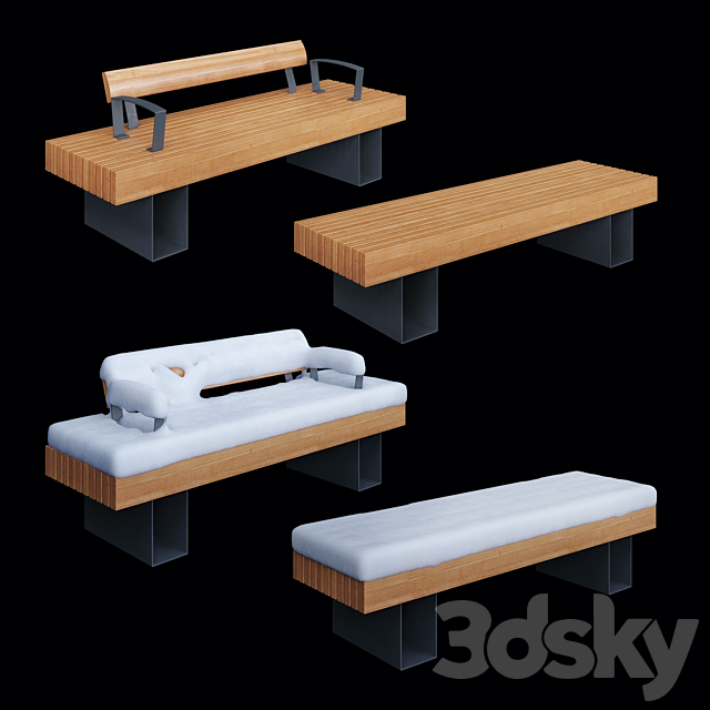 Benches London Adanat under the snow 3ds Max - thumbnail 1