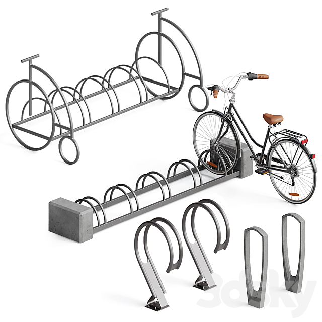 Bicycle parking set 3ds Max - thumbnail 1