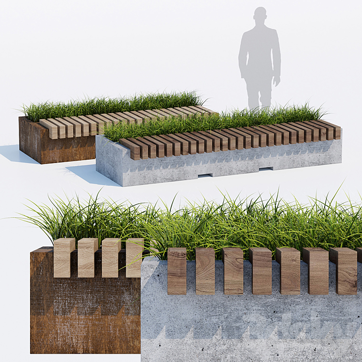 Big green benches 3DS Max - thumbnail 1