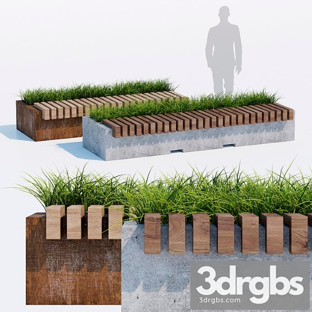 Big Green Benches 3dsmax Download - thumbnail 1