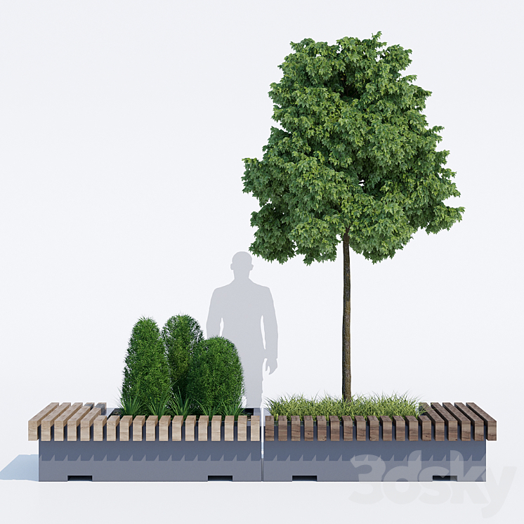 Big green benches tree 3DS Max - thumbnail 2