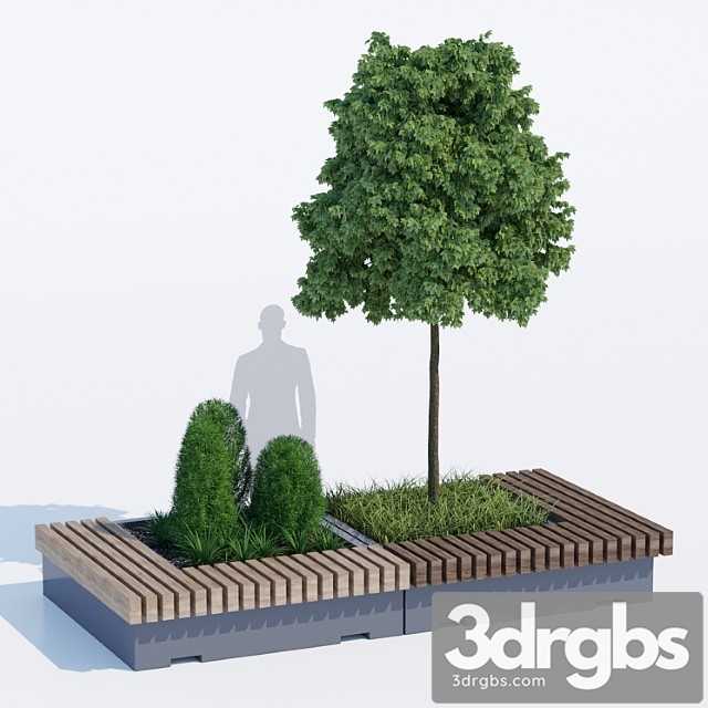 Big Green Benches Tree 3dsmax Download - thumbnail 1